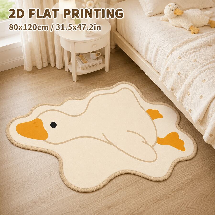 2D Flat Cartoon White Goose Pattern Carpet, Irregular Shaped Rug, Decorative Carpet, Bedroom Decor, Small Rug, Carpet, Home Decor, Living Room Carpet, Bedroom Carpet, Outdoor Carpet, Washable Carpet, Short Pile Carpet, Cutting Error 1-5 Cm - Multicolor - View 1