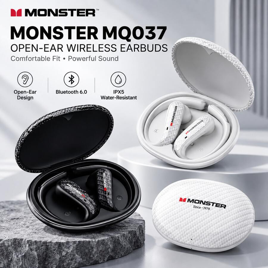 Monster Maxstar MQO37 Open Ear Earbuds, Bluetooth V6.0 Wireless Ear-Hook Headphones, ENC Call Noise Reduction, Game Low Latency, IPX5 Sweatproof, Touch Control, DT Directional Sound, Sports Running Cycling Earphones Compatible With IOS AndroidWindows - View 1