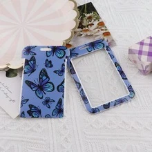 1pc Blue Butterfly, Purple Butterfly, Pink Butterfly, Black Butterfly Pattern Lanyard Card Holder, Keychain Hard Shell ID Badge Holder For Bus Card, ID Card, Work Badge, Student ID, Exhibition Pass, Event Party ID Card - Multicolor - View 8