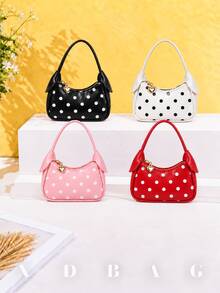XD Mini Compact Girls Polka Dot Underarm Bag, Cute Crescent Moon With Star Pattern Mini Handbag, Vintage Polka Dot Style, Suitable For Storing Children's Small Items, Underarm And Handheld Dual Modes, Perfect Gift For Valentine's Day And Halloween For Kids - Multicolor - View 2