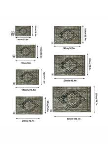 1PC Gray Black Vintage Floral Totem Area Rug, Bohemian Faux Cashmere Rectangular Distressed Pattern, Machine Washable Suitable For Living Room Bedroom Daily Home Decor, Aesthetic Home Decoration - Multicolor - View 3