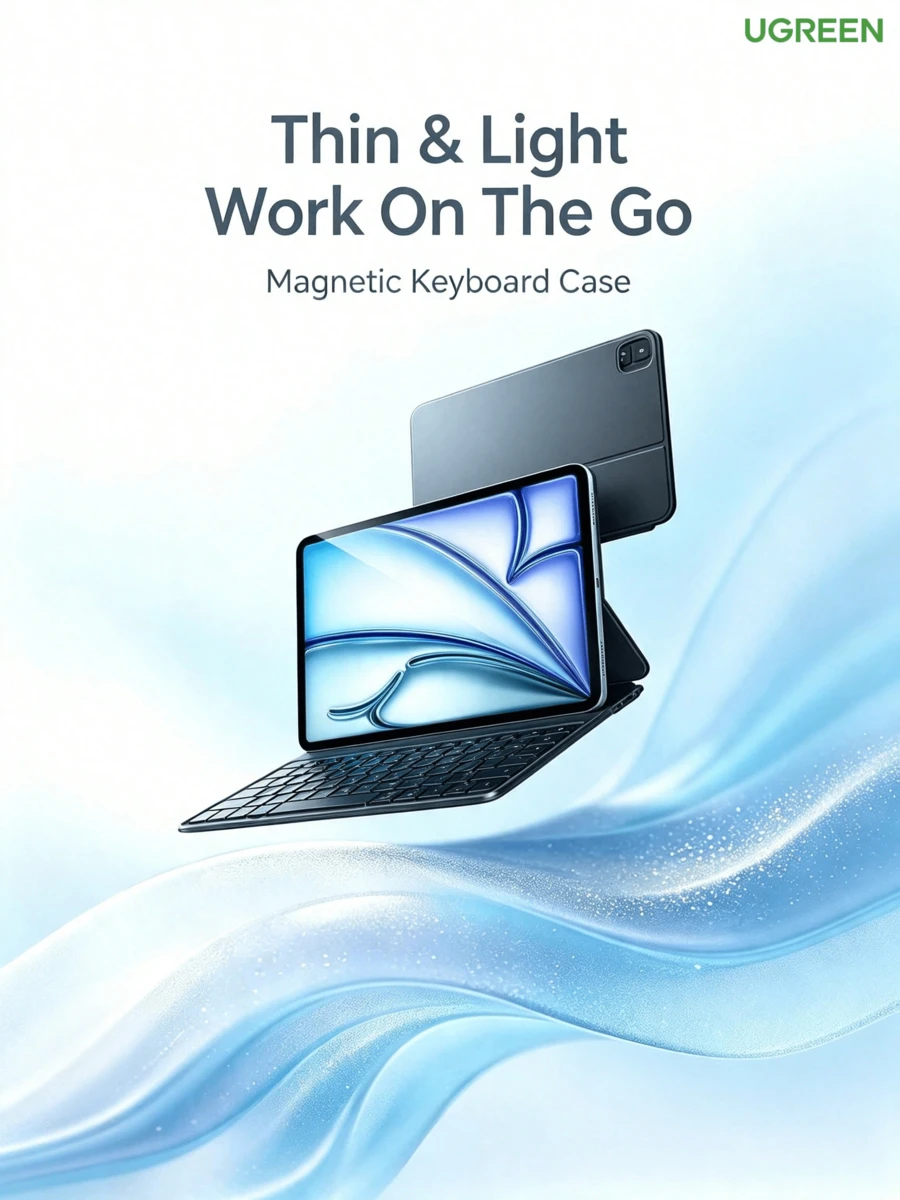 UGREEN Casing Tablet Magnetik Magic Keyboard/Casing untuk Tablet iPad Air/Pro 11 inci. Fitur termasuk: keyboard magnetik 11 inci, Bluetooth, 78 tombol, dan tanpa trackpad. (Model 85522) - View 1