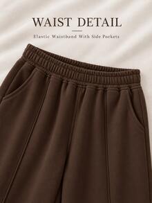 Women's Casual Loose Minimalist Solid Color Elastic Waist Sweatpants With Pockets - Coffee Brown - View 7