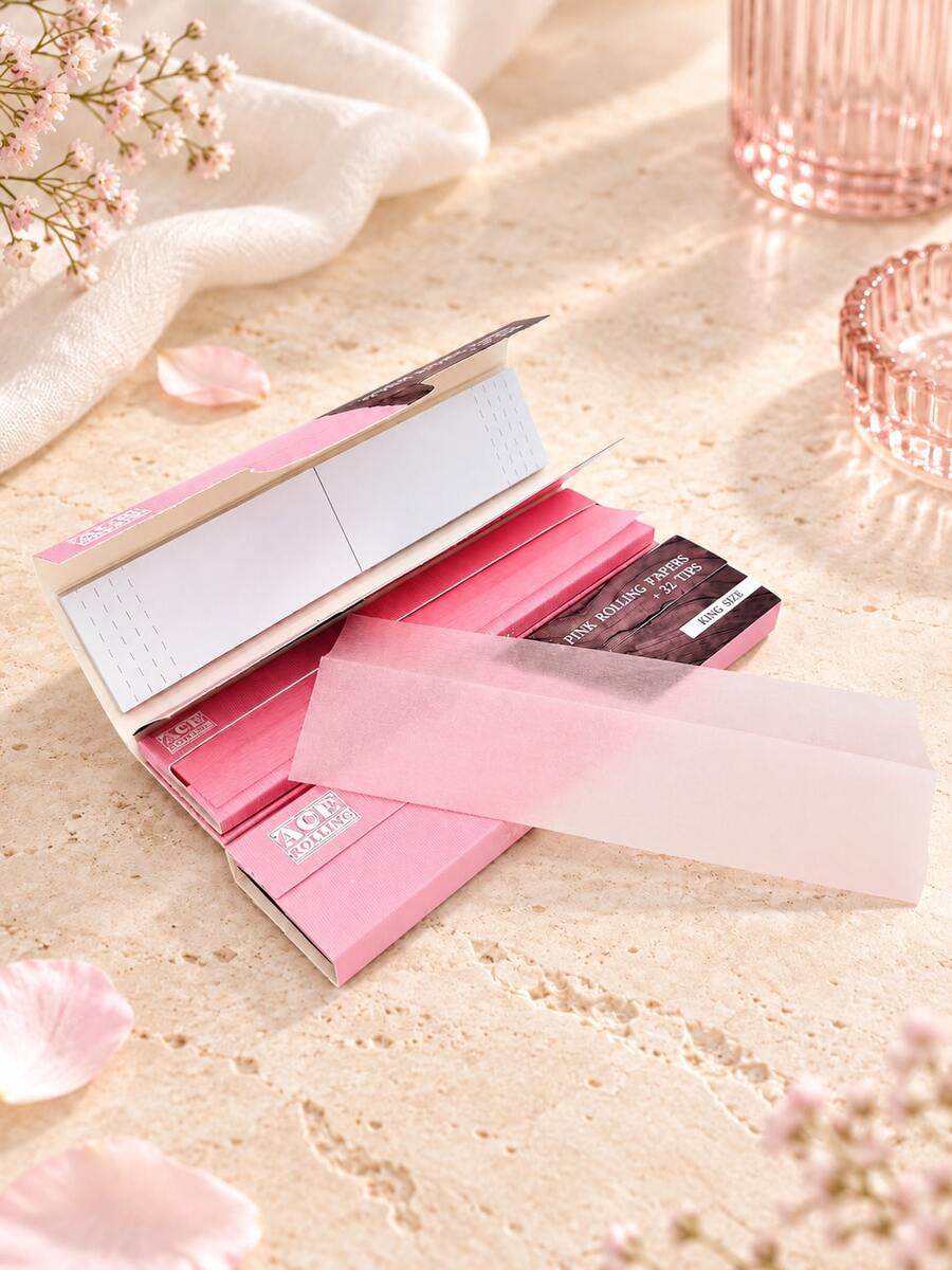1 Set (32pcs) Pink Rolling Papers With Filter Tips, Extra Large 32 Rolling Papers + 32 Filter Tips, Thin Pink Rolling Papers, Portable Smoking Accessories, Essential Rolling Papers