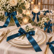 25 Yards Ink Blue Encrypted Polyester Ribbon, Width 0.6-4.0cm Optional, Good Drape And Easy To Cut, Suitable For Wedding Decor, Bouquet Wrapping, Christmas Gift Bundling, DIY Bow Knots, Floral And Aromatherapy Candle Decoration - Ink Blue - View 4