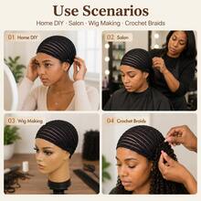 Refined Braided Wig Caps, Black Braided Wig Cap For Crochet Hair - Hook Braided Wig Net Liner Cap For Wig Making Breathable Crochet Mesh Base, Reusable Cornrow Ponytail Cap, Easy Glueless Sew-In Wig Making, Women Hair Extensions Accessories - View 4