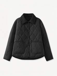 YUXIN Women's Loose Quilted Jacket Black Thickened Warm Coat Corduroy Collar Front Button Pockets Design Versatile Casual Top Suitable For Office Commute Travel Date Autumn Winter - Black - View 9