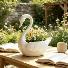 1/2pcs Nordic Minimalist White Swan Planter Creative Personalized Succulent Plant Pot Home Desktop Decor Ornament Multi-Functional Jewelry Storage Bowl - Swan Flower Pot - View 5