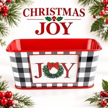 1pc Mini Metal Christmas Planter Boxes, Rectangular Holiday Flower Pots With Buffalo Plaid, Joy And Gingerbread Prints, Decorative Plant Containers For Tabletop, Home Decor, Party And Gift Basket - Christmas Flower Pot - View 9