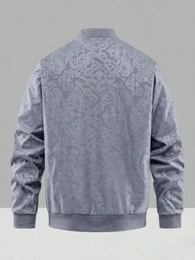 Men's Casual Flight Jacket, Embossed Phoenix Print Texture Chinese Style Baseball Collar Top, Suitable For Spring And Autumn Outdoor Windproof Wear - Light Grey - View 8