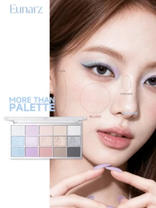 Palet Eyeshadow Eunarz 15 Warna, Palet Makeup All-In-One Matte Shimmer Metallic Berpigmen Tinggi, Cocok untuk Siang dan Malam, Tahan Lama dan Tidak Mudah Mengkerut - #PA132 PALET BIRU-UNGU - View 6