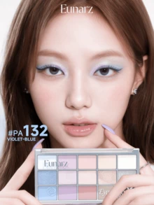 Palet Eyeshadow Eunarz 15 Warna, Palet Makeup All-In-One Matte Shimmer Metallic Berpigmen Tinggi, Cocok untuk Siang dan Malam, Tahan Lama dan Tidak Mudah Mengkerut - #PA132 PALET BIRU-UNGU - View 2