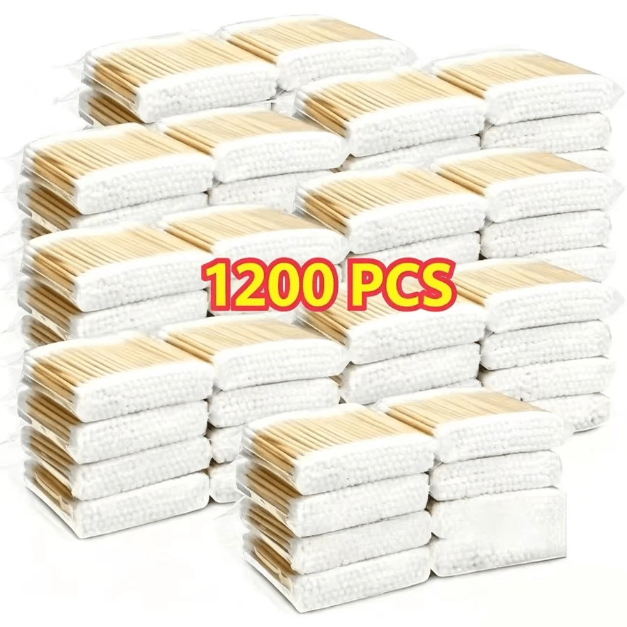 400/1200pcs Wooden Handle Cotton Swabs - No Fragrance Type, Double Round Head Cotton Swabs, Suitable For Ear Cleaning, Makeup Cleaning, Electronic Device Cleaning, Disposable Multi-Purpose Stick, Essential For Personal Care - Multicolor - View 1