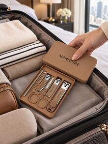 7-Piece Stainless Steel Manicure Set, Featuring Splash-Proof Nail Clippers, Scissors, Toenail Clippers, And Foot Care Tools To Meet Daily Hand Care Needs; Includes A Portable Storage Case, Making It Ideal For Both Home Use And Travel. - A - View 7