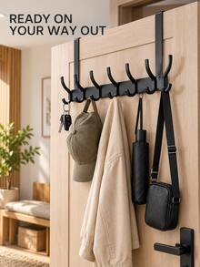 1pc Over The Door Hooks & Door Hanger, Multi-Hook Metal Over Door Hook Rack And Door Organizer, Space-Saving Coat Rack For Coats, Hats, Bags & Towels, Bedroom, Bathroom & Dorm - Multicolor - View 5