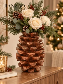 1pc Embossed Pine Cone Shape Vase, 2 Size Options, Rustic Winter Tabletop Flower Holder, Christmas Holiday Living Room Dining Table Decor, Perfect Housewarming Gift - Pine Cone Vase - View 5