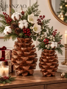 1pc Embossed Pine Cone Shape Vase, 2 Size Options, Rustic Winter Tabletop Flower Holder, Christmas Holiday Living Room Dining Table Decor, Perfect Housewarming Gift - Pine Cone Vase - View 1