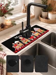 1pc Christmas Gingerbread Man Pattern, Sink Faucet Water Absorbent Mat, Drainage Mat, Suitable For Kitchen, Bathroom Sink, Countertop, Drainage Mat, Diatomaceous Earth Material, Trimmable, Quick-Drying Mat - Multicolor - View 7