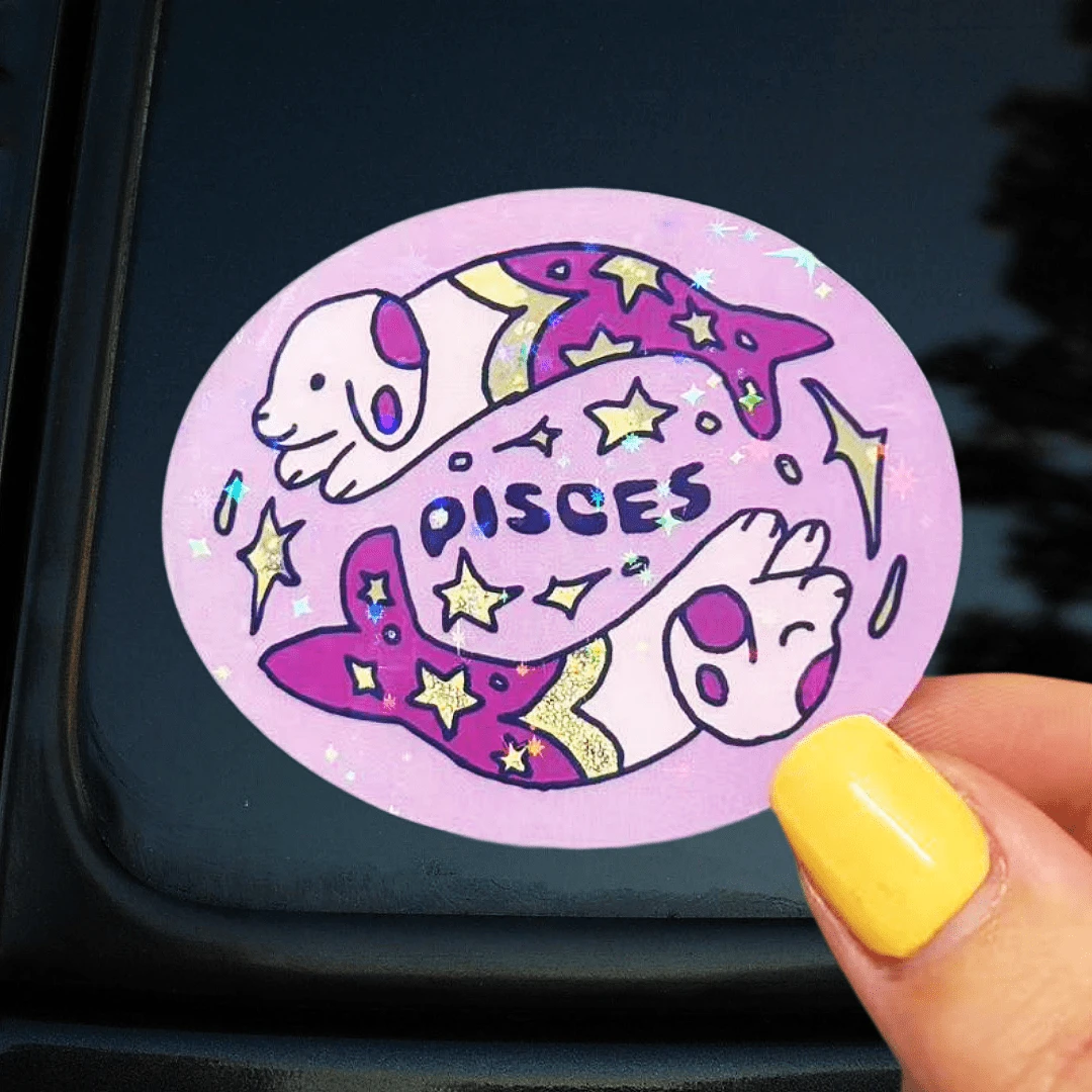PISCES Pisces Dreamy Cartoon Stickers, Gentle Healing Zodiac Style Notebook Planner Decorative Stickers, Waterproof Vinyl Stickers - Durable Matte Surface, Self-Adhesive Bumper Stickers, Suitable For Cars, Windows, Laptops, Trucks, Water Bottles - Multi-Functional Durable Design, Car Stickers - Vinyl - View 1