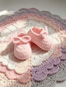 1 Pair Handmade Crochet Infant Booties With Bow, Knit Infant Shoes, Newborn Gift - Baby Pink - View 5