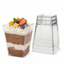 5oz Reusable Square Plastic Dessert Cups With Lids & Spoons, 50/100 Pack Dessert Bowls Containers For Pudding, Mousse, Party & Picnic - Transparent - View 3