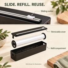 Dao cắt màng bọc thực phẩm và hộp đựng nhà bếp với lưỡi trượt mượt mà, đế hút chân không chắc chắn, gắn tủ lạnh bằng nam châm và gắn tường bằng keo dán, cắt tiện lợi bằng một tay cho màng bọc nhựa, giấy nhôm, giấy sáp và giấy nướng, dụng cụ gia đình - Xem 6