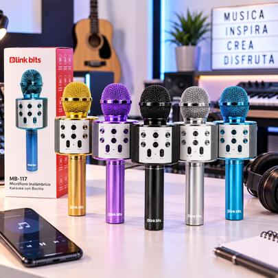 Micrófono Karaoke Inalámbrico con Bocina Bluetooth 5W, USB, Micro SD y Grabación