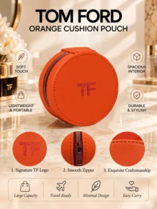 Tom Ford TF Orange Cushion Bag, 8.7*4.9cm, Portable, Zipper Closure, Smooth Material, Simple And Elegant, Travel Essential, Suitable For Cosmetic Storage - TF Orange Cushion Compact - View 5