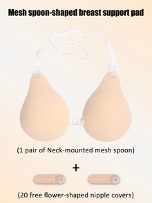 1pc/2pcs Invisible Strap Transparent Spoon-Shaped Breast Pads, Adhesive Bra With Easy-Wear Front Center Buckle Design, Adjustable Shoulder Straps, Curved Cup Neckline, Perfect For Vacation, Party And Photo Styling - Thin style - View 9