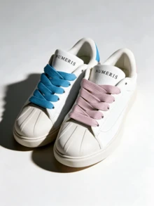 Numeris 2026 New Low-Top Skate Sneakers For Men, Blue Pink Asymmetric Accents Shell Toe, Thick Wide Laces, Non-Slip Platform Sole Casual Walking Shoes - Blue Pink - View 2