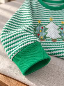 Unisex Baby Christmas Tree Applique Embroidery Long Sleeve Jumpsuit, Holiday Style Infant Jumpsuit - Green - View 3