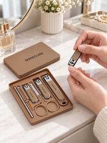 7-Piece Stainless Steel Manicure Set, Featuring Splash-Proof Nail Clippers, Scissors, Toenail Clippers, And Foot Care Tools To Meet Daily Hand Care Needs; Includes A Portable Storage Case, Making It Ideal For Both Home Use And Travel. - A - View 2