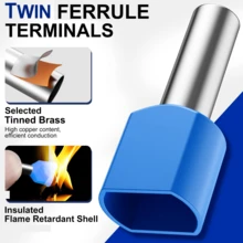 CHENXEE 200/700 buah Terminal Ferrule Ujung Kawat Ganda, 22-10AWG 0.5-6MM² Pin Konektor Kawat Ganda Listrik untuk Konektor Kabel, Terminal Tabung Ganda Berbentuk Pipa Ganda yang Ditekan Dingin, Mudah Digunakan untuk Koneksi Kabel - TE - View 4
