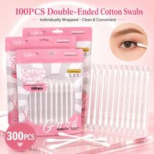 MONKIDS 3 Packs*100PCS Disposable Ear And Nose Cleaning Swabs Set, Individually Wrapped, Disposable Ear Canal Cleaning Swabs, Portable Home Use Cotton Swabs, Earwax Removal Tool, Suitable For Makeup And Ear Cleaning, Ideal For Daily Personal Care And Home Use. - View 1
