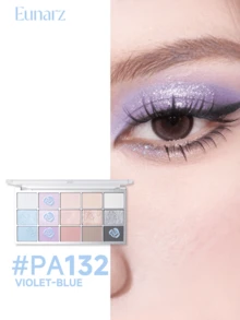 Palet Eyeshadow Eunarz 15 Warna, Palet Makeup All-In-One Matte Shimmer Metallic Berpigmen Tinggi, Cocok untuk Siang dan Malam, Tahan Lama dan Tidak Mudah Mengkerut - #PA132 PALET BIRU-UNGU - View 5