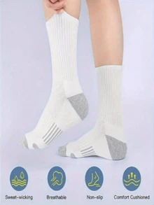 1/3/5/10 Pairs Men's Crew Tennis Socks, Antibacterial Odor-Resistant Moisture-Wicking Thick Mesh All-Season Couple Sports Casual Socks - Black - View 3