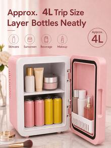 SMEGGEMS 4L Mini Portable Dual-Use Skincare Fridge With Adjustable LED Makeup Mirror, Hot & Cold Functions, Suitable For Cosmetics, Snacks And Beverages Storage, Bedroom, Office And Car Use - Pink - View 4