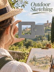 2pcs Gray Adjustable Drawing Viewfinder, Portable Sliding Composition Tool With Color Observation Hole, Suitable For Sketching, Painting, Still Life Composition And Outdoor Landscape Sketching - A - View 5