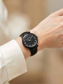 Swarovski 1pc Black Tone Round Quartz Wrist Watch With Glass Rhinestone Dial, PU Leather Strap Vintage Women Watch For Daily Party - Black - View 4