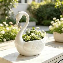 1/2pcs Nordic Minimalist White Swan Planter Creative Personalized Succulent Plant Pot Home Desktop Decor Ornament Multi-Functional Jewelry Storage Bowl - Swan Flower Pot - View 2