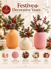 1pc Modern Ribbed Flower Vase, Minimalist Sculptural Decorative Vase For Dried Flowers, Faux Stems And Christmas Branches, Elegant Tabletop Decor For Living Room, Bedroom, Entryway, Office And Mantel,Center Pieces For Table,Flower Vase,Home Decor - Multicolor - View 8