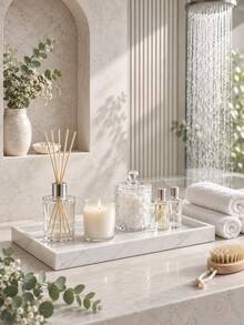 1pc Marble Pattern Rectangular Decorative Tray, Multi-Functional Desktop Vanity Storage Organizer, Fashionable Countertop Storage Tray, Suitable For Perfume, Jewelry, Cosmetics, Bathroom Vanity Decor, Wedding Bridesmaid Gift, Room Decor, Jewelry Storage, Home Decor - Multicolor - View 1