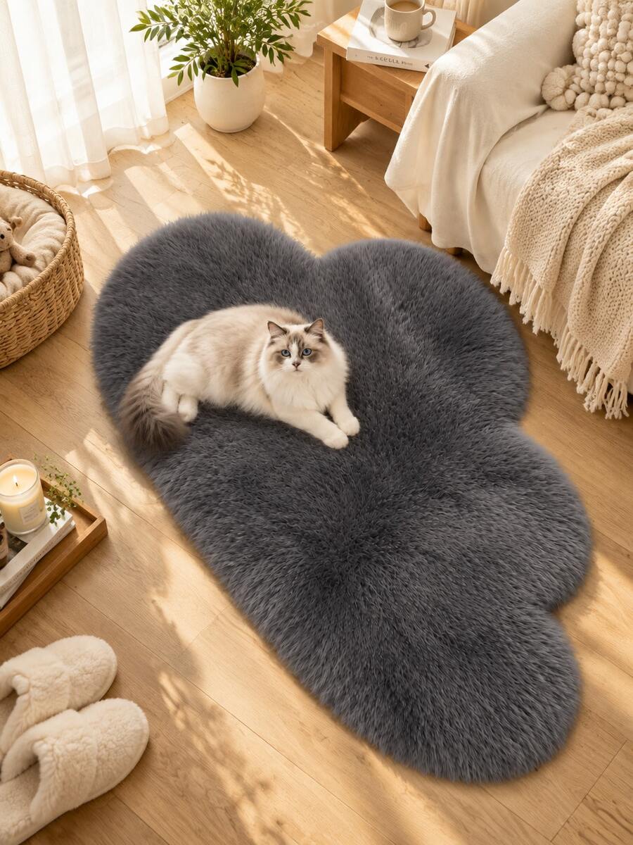 1pc Dark Gray Cloud Shaped Plush Rug, Asymmetrical Shaped Carpet, Living Room Sofa Side Rug, Bedroom Soft Decor Atmosphere, Hand-Cut With 1-5cm Error, Suitable For Daily Use, Winter Plush Foot Mat, Christmas, Thanksgiving And New Year Decoration, Soft And Skin-Friendly, Bathroom Decor Mat, Small Rug, Carpet, Home Decor, Living Room Rug - Multicolor - View 1