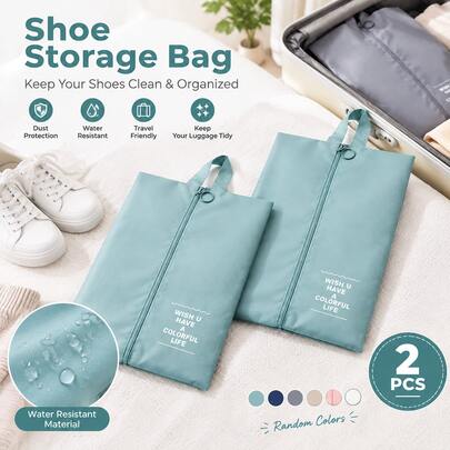 2pcs Random Color Travel Shoe Storage Bags, Portable Shoe Bags With Handles, Suitable For Gym, Luggage, Sports Shoes, Multi-Functional Travel Shoe Storage Organizer, Autumn Travel Essential Fitness Bag Shoe Bag Luggage Accessory Travel Gift