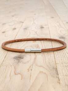 1Pc 3mm Minimalist PU Leather Bracelet For Men, Copper Alloy Magnetic Insert Clasp Wristband, Simple Classic Daily Wear Bangle Jewelry Gift For Him - 3mm Bracelet - View 14