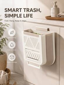 1pc Aesthetic Wall-Mounted Folding Trash Can, Thickened Large Capacity Kitchen Garbage Bin, Cream Color Cabinet Door Hanging Waste Bucket, Multi-Scenario Home Storage Organizer - Multiple Styles - View 11