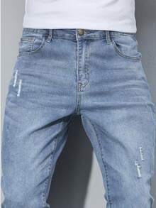 Men's Casual Daily Wear Distressed Pocket Design Jeans - Light Wash - View 6