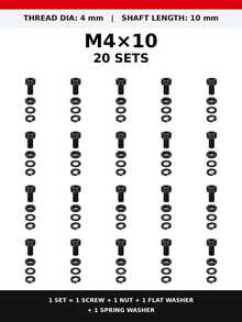 10/20/50 Set Baut Kepala Soket Heksagonal M3/M4 dengan Mur, Ring Pipih & Ring Pegas, Baut Metrik Berulir Penuh Warna Hitam, Berbagai Panjang 6–20mm untuk DIY, Furnitur, Mesin & Perbaikan Rumah - 20 Set - View 22