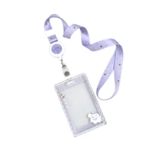 Kawaii Pink ID Card Holder With Retractable Reel, Cute Clear Sliding Card Case, Aesthetic Badge Holder With Charm For Daily Use - Multi-color - View 9