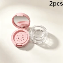 1pc Gold Round Portable Travel Mirror Powder Puff Makeup Refill Case - Multicolor - View 8